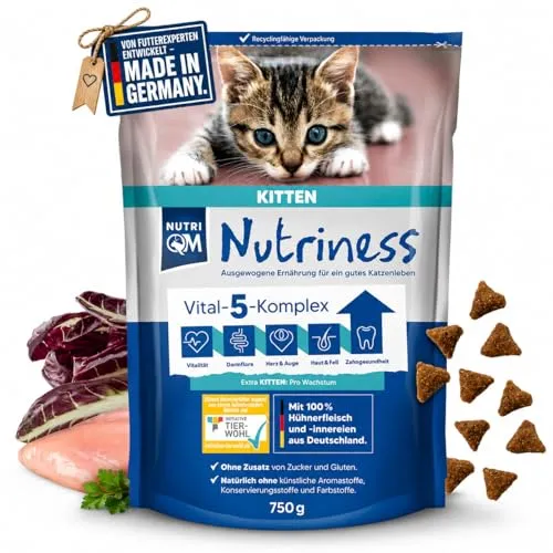 NutriQM® Kitten Trockenfutter Huhn [750 g] – Ohne Gluten & Zucker – 47 % Huhn – Single Protein - Katzenfutter trocken für Kitten – Für gesunde Entwicklung – Tierwohl Zertifiziert – Made in Germany