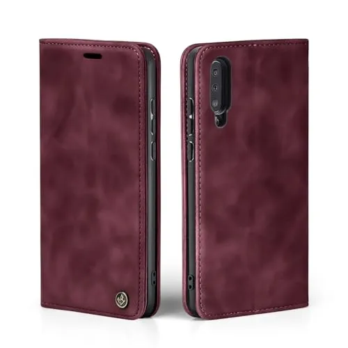 LBH Handyhülle für Samsung Galaxy A50 in Weinrot mit Karten- und Geldfach Smartphone Hülle mit Standfunktion Flip Case Schutzhülle Magnetverschluss Vintage