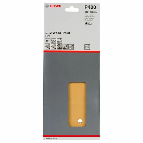 Bosch Schleifblatt C470, 115 x 280 mm, 400, 14 Löcher, gespannt, 10er-Pack