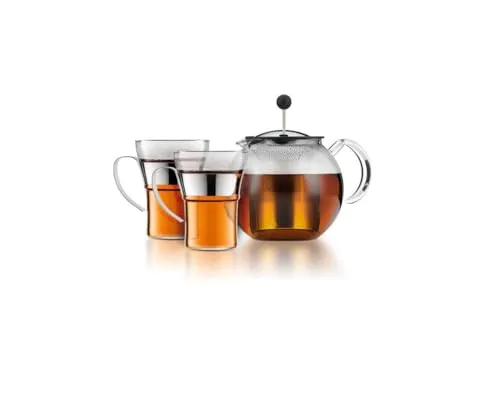 Bodum Teekanne Assam Teebereiter mit Edelstahlsieb 1,0L - Teekanne aus Glas mit 1 Liter Fassungsvermögen, inklusive hochwertigem Edelstahlsieb für perfekten Teegenuss. Ideal für Teeliebhaber!