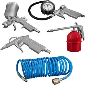 Güde Druckluftset 84089, 5-teilig - Komplettes Druckluftset für vielseitige Anwendungen, inkl. Reifenfüllmessgerät, Lackier- und Sprühpistole. Ideal für Kompressoren bis 6 bar, perfekt zum Reinigen und Lackieren.