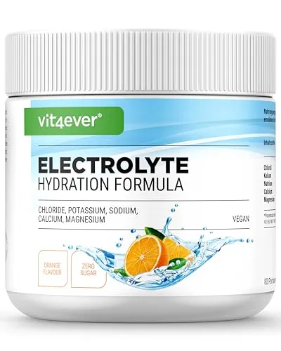 vit4ever Elektrolyte - 400 g (80 Portionen) - Hydration Formel mit Chlorid, Kalium, Natrium, Calcium, Magnesium - Ohne Zucker - Vegan - Orangen Geschmack