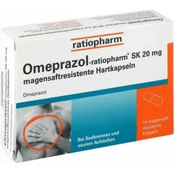 Omeprazol-ratiopharm SK 20mg - Arzneimittel zur Behandlung von Sodbrennen und saurem Aufstoßen, wirkt langanhaltend mit nur einer Kapsel täglich und reduziert die Säureproduktion im Magen.