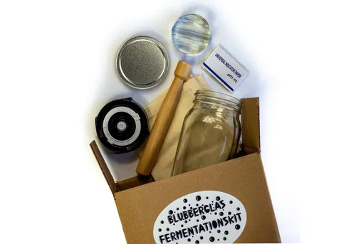 Blubberglas Fermentationsglas Fermentationskit Sauerkraut, Kombucha, Kimchi, Sauerteig fermentieren, (Glas, Fermentationsdeckel, Glasgewicht, Holzstampfer, Baumwolltuch), Assembled in Germany