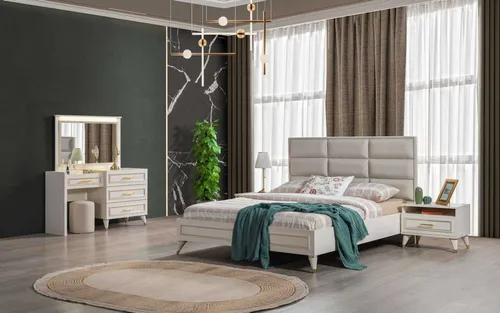 Großes Schlafzimmer Set Doppelbett Schminkttisch Hocker Spiegel 6tlg