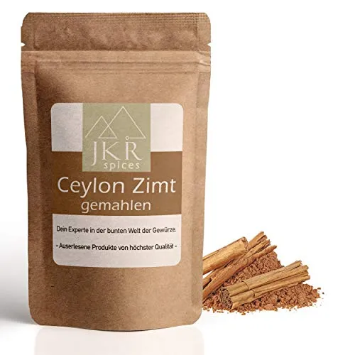 JKR Spices Ceylon Zimt Pulver - echte gemahlene Ceylon Zimtstangen | feiner Zimt mit geringem Cumarin | Ideal zum Backen, Würzen und Chai Latte - 250g