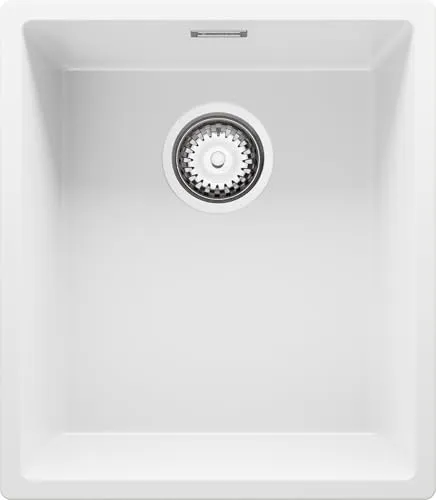 PRIMAGRAN Unterbauspüle Granit Weiß 41x47cm, Spülbecken 1 Becken + Ablauf-Set, Granitspüle ab 45er Unterschrank - London S104
