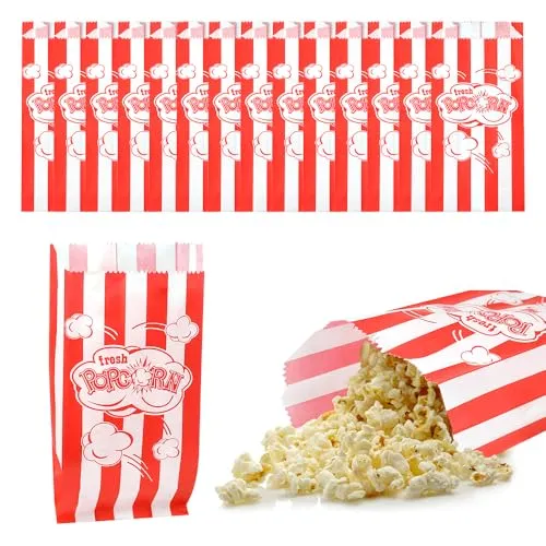 YBCCBY 200 stück Popcorn Tüten Klein Popcorntüten Rot 8.8x 4x 22cm Papiertüten Popcorneimer Popcornbecher Candytüten Partyboxen Deko Behälter Popcorn Schüssel Snacktüten Süßigkeitentüten für Kino