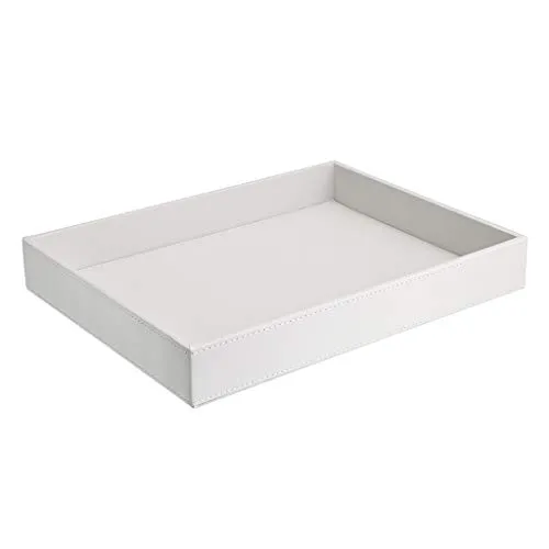 SUMTree Serviertablett aus Leder,Servierplatte, Tablett,Schmuckteller für Couchtisch,Wohnzimmer, Schreibtisch,Küche,Badezimmer(Rchteckig, Weiß, 33,5 cm)