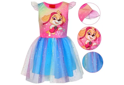 Sarcia.eu Tüllkleid Paw Patrol Skye - Buntes Kurzärmeliges Mädchenkleid für 7-8 Jahre - Baby-Kleider & Röcke, bezauberndes Tüllkleid mit Paw Patrol Design für kleine Fans, ideal für besondere Anlässe.