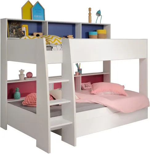 Parisot Etagenbett Tam Tam, farbig hinterlegte Regale & Bettkasten - Etagenbett mit viel Stauraum, ideal für kleine Räume. Mit 2 Liegeflächen und 6 offenen Fächern bietet es optimale Platznutzung und eine einfache Selbstmontage.