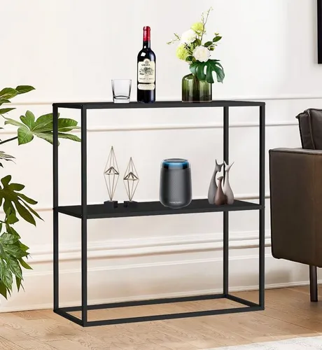 DanDiBo Konsolentisch Ablageregal Metall Schwarz 80x80x25 cm - Modernes Standregal aus Metall mit 2 Ebenen, perfekt für kleine Räume und zur stilvollen Aufbewahrung.