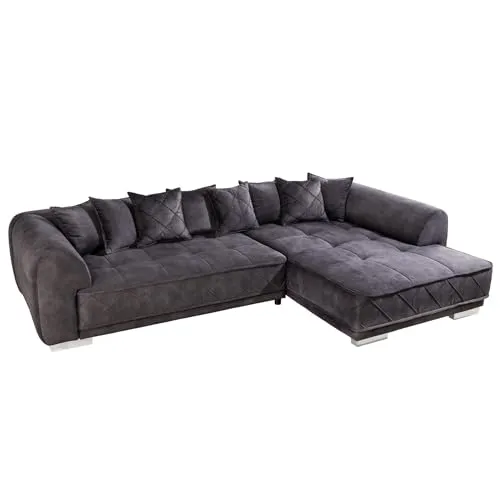Riess-Ambiente Ecksofa DECADENCIA 320cm dunkelgrau - Ecksofa in L-Form aus pflegeleichtem Samt, inkl. 8 Kissen, ideal für entspannte Abende und moderne Wohnräume.