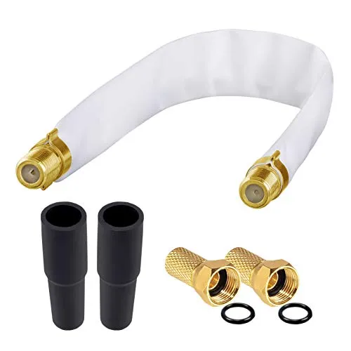 hb-digital 1x SAT Fensterdurchführung flach flexibel vergoldete Kontakte Weiß HQ F-Buchse Verbinder für Koaxialkabel Verkupplung Türen Fenster Dachboden + 2x F-Stecker vergoldet + 2x Gummitülle