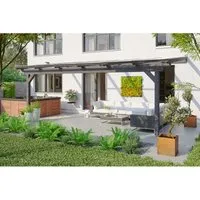 Skan Holz Terrassenüberdachung Ancona 648 x 250 cm - Hochwertige Terrassenüberdachung aus Leimholz mit stabiler Doppelpfetten-Konstruktion. Inkl. UV-reflektierenden Polycarbonatplatten für optimalen Wetterschutz.
