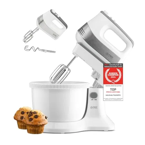 TZS FIRST AUSTRIA Handmixer mit 3,5L Schüssel und 500W - Handmixer mit 3,5L Rührschüssel, 5 Geschwindigkeitsstufen und Turbo-Funktion für optimale Ergebnisse in der Küche. Ideal für schnelle Teig- und Saucenverarbeitung.
