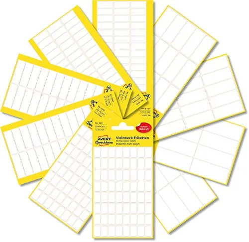 AVERY Zweckform 59980 Haushaltsetiketten selbstklebend 1.776 Stück (5 verschiedene Größen auf 30 Bogen, Vielzweck-Etiketten für Haushalt, Schule und Büro zum Beschriften und Kennzeichnen) blanko, weiß