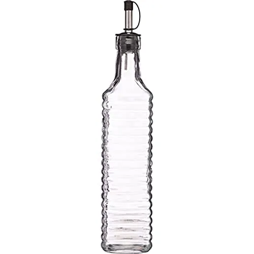 Kitchen Craft World of Flavours Olivenöl/Essigflasche mit traditionell geriffelter Oberfläche, Olivenölspender, Glas, 550 ml Volumen, Farblos, 550 ml (19 fl oz)