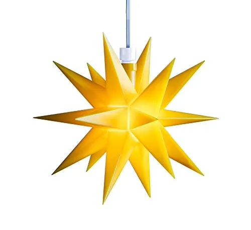 3D LED Stern Ø 12 cm Weihnachtsstern Batterie Ministern Innen mit Timer Kunststoff Stern klein Leuchtstern Deko für innen Indoor (Gelb)