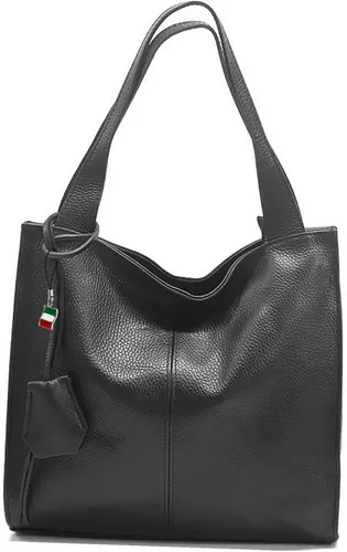 Florence Damen Schultertasche aus Leder, groß - Elegante schwarze Schultertasche aus genarbtem Leder, ideal für Beruf, Freizeit und Reisen. Mit praktischem Reißverschluss und großzügigem Stauraum (33x29x10 cm) – perfekt für jeden Anlass.