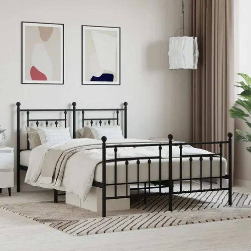 The Living Store Bettgestell Metall Schwarz 140x190 cm mit Kopf- und Fußteil