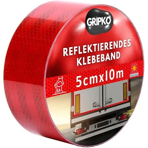 Gripko Reflektorband Selbstklebend Rot 10Mx5cm - Hohe Sichtbarkeit & Wetterfest - Ideal für Autos, LKWs, Motorräder & Anhänger