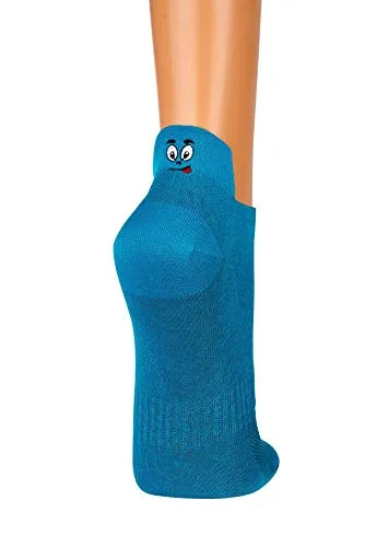 FussFreunde 3 Paar Unisex Sneakers Socken Fersen-Stick, Smiley/Hund (Türkies mit Smiley, 36-41)