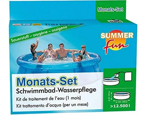 Summer Fun Monatsset Sauerstoff für Pools - Algizide für Pool & Badewannen, effektive Desinfektion und Algenvorbeugung auf Sauerstoffbasis für Pools von 4000 - 12500 Litern. Ideal für Fun Pools und kleine Stahlwandpools bis 460cm Durchmesser.
