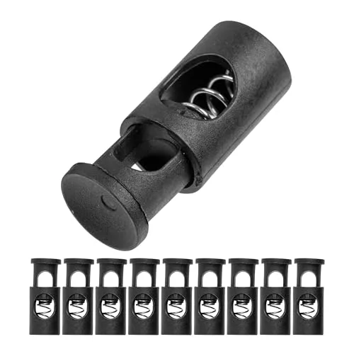 Kordel Stopper, 1-Loch, 10 Stück, Schwarz, für bis Ø 6 mm Kordeln, Band Klemme Jacke, Bekleidung, Rucksack, Gummikordel Stopper, Schnellverschluss Schnürsenkel, Schnur Rutsche, Tanka Kordelstopper