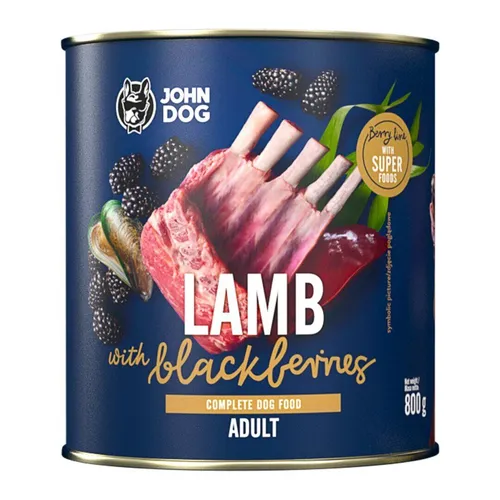 John Dog Berry Adult Lamm Mit Brombeeren 800g Nassfutter Für Hunde, 96% Fleisch