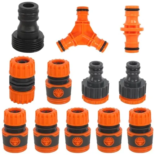 Schlauchverbinder Set, 12 Stück gartenschlauch kupplung mit Schlauchkupplung Zubehör, Gartenschlauch Verbinder Doppelstecker Y-Anschluss 2-in-1-Hahnanschluss 1/2