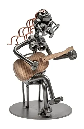 STEEMO Schraubenmännchen Gitarristin Gitarre Geschenk Metall-Deko Stahl, grau, 9x9x14 cm