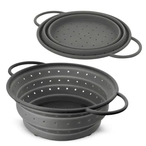 Coolinato Silikonsieb 24 cm - Faltbar & Spülmaschinenfest - Praktisches Abtropfsieb aus hochwertigem, BPA-freiem Platinum-Silikon. Faltbar, platzsparend und temperaturbeständig von -40 °C bis 230 °C - ideal für Nudeln, Gemüse und Obst.