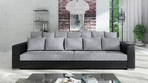 Modernes Big Sofa Wohnlandschaft Jumbo XXL - Schwarz & Hellgrau - Geräumiges Sofa für 5 Personen, ideal für Wohnzimmer oder Arbeitszimmer. Stilvolles Design mit robustem Gestell und komfortabler Polsterung für entspanntes Sitzen.