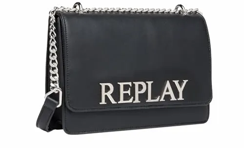 Replay Damen Handtasche aus Kunstleder, Schwarz - Damen-Henkeltaschen aus hochwertigem PU-Leder, pflegeleicht und elegant, mit verstellbarer Tragekette und REPLAY Logo für einen stilvollen Auftritt.