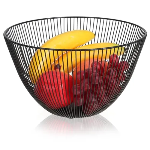 com-four® Schwarzer Obstkorb aus Metall 24,5 cm - Obstschale im offenen Gitterdesign – Dekoschale für Obst, Blumen und Kerzen (schwarz 24.5cm)