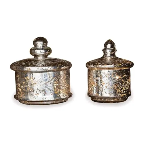 Loberon Glasdose 2er Set Elexa, Zwei Größen, mundgeblasen, Zwiebelturm-Knäufe, antik wirkende Bauersilber-Art, Wohn-Accessoire, Dekoration, Aufbewahrung, Glas, antiksilber