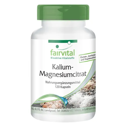 Kalium-Magnesiumcitrat - 120 Kapseln hochdosiert, bioverfügbar | VEGAN fairvital