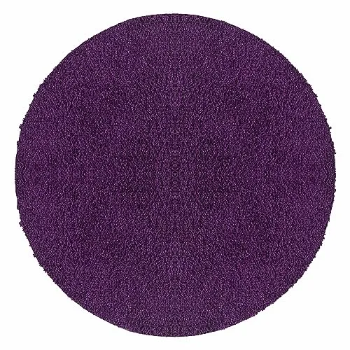 Teppium Moderner Hochflor Teppich Wohnzimmer 80 cm Rund Violett - Shaggy Flauschiger Teppich, Extra Weich, Pflegeleicht und Einfarbig - für Schlafzimmer, Küche und Esszimmer