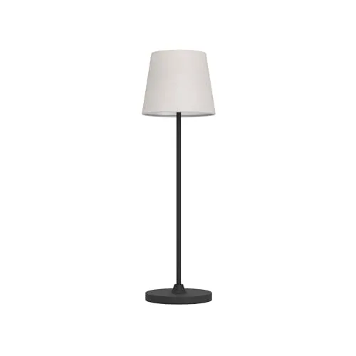 EGLO LED Akku Tischleuchte Leonero, Tischlampe kabellos, schwarz-beige Nachttischlampe aus Metall mit Textil Lampenschirm, Touch dimmbar, USB aufladbar, warmweiß-neutralweiß
