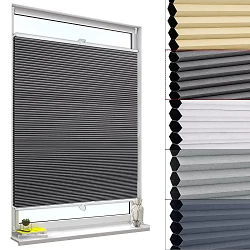 WOLTU Plissee ohne Bohren Klemmfix Wabenplissee Verdunkelung Thermo Jalousie Sonnenschutz und Sichtschutz Dunkelgrau 110x120cm Fenster Rollo für Innen & Tür