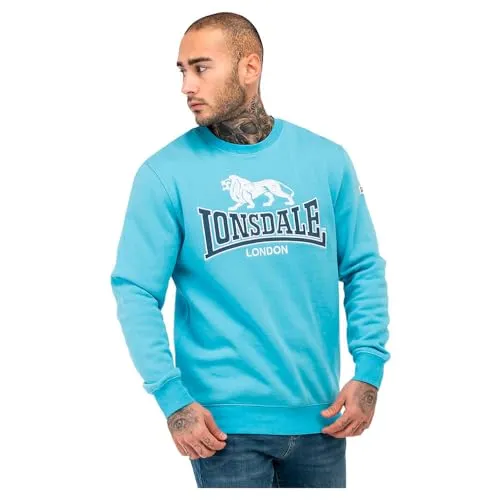 Lonsdale London Lawins Männer Sweatshirt blau/weiß - Hochwertiges Sweatshirt für Herren aus 80% Baumwolle, ideal für Streetwear-Looks. Langlebig und bequem im normalen Schnitt, perfekt für lässige Outfits!