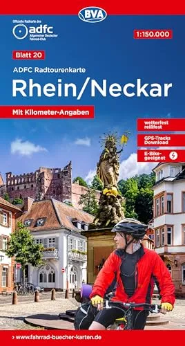 BVA ADFC Radtourenkarte Rhein /Neckar 1:150.000: reiß- und wetterfest, E-Bike geeignet, GPS-Tracks Download, mit Bett+Bike Symbolen, mit Kilometer-Angaben
