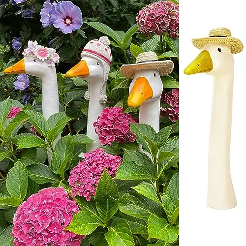 OF Gänsehals Gartenstecker Gans - Höhe 35 bis 38 cm groß - Deko Gartenfiguren für außen (Strohhut), OF13209