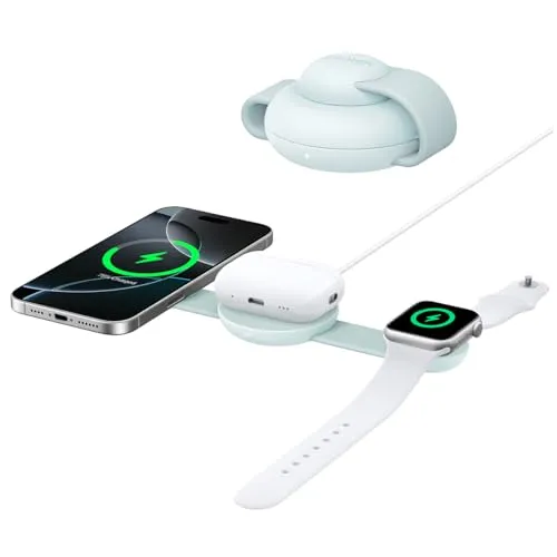Anker MagGo 3-in-1 Kabellose Ladestation - MagSafe-kompatibles 15W Ladegerät, faltbar und ideal für unterwegs mit Schnellladefunktion für iPhone und Apple Watch
