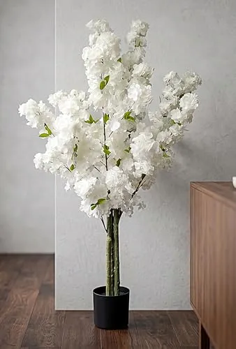 Künstlicher Kirschblütenbaum 120cm Weiß - Kunstpflanze für stilvolle Innenräume - Eleganter künstlicher Kirschblütenbaum in Weiß, 120cm hoch. Perfekt für dekorative Akzente in Ihrem Zuhause und pflegeleicht. Ideal für Innenräume und überdachte Außenbereiche.
