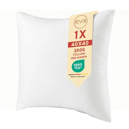 EVE Textile® Kissen Kopfkissen Öko-Tex 100 Füllkissen Innenkissen Dekokissen Sofakissen Kisseninlett, Allergiker Bettkissen, Schlafkissen Atmungsaktiv 60° Waschbar (a) 1er Set, 40 x 40 cm
