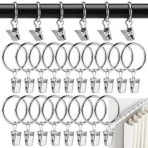 Gardinenringe Vorhangringe 38mm Vorhang Clips 40 Stück Gardinenringe mit Clips Gardinen Klammer Metall Gardinenringe Silber für Curtain Rod und Duschvorhang Hanging Ring