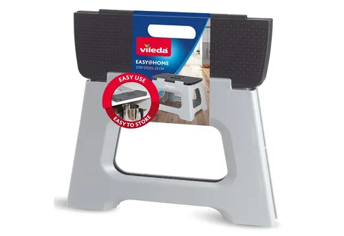Vileda Tritthocker 37092, klappbar aus Kunststoff - Tritthocker in grau/schwarz mit 23 cm Standhöhe, rutschhemmender Oberfläche und praktischen Tragegriff. Ideal für platzsparendes Verstauen!