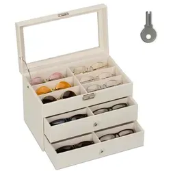Relaxdays Brillenbox für 18 Brillen, Lederoptik - Eleganter Brillenkoffer in Lederoptik mit Glasfenster, ideal zum Schutz und zur stilvollen Präsentation Deiner Brillensammlung. Maße: 22,5 x 33,5 x 19 cm.